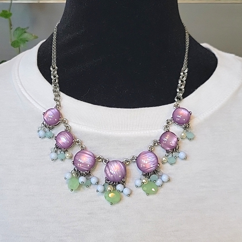 Charming Charlie statement necklace, lavender, teal beads